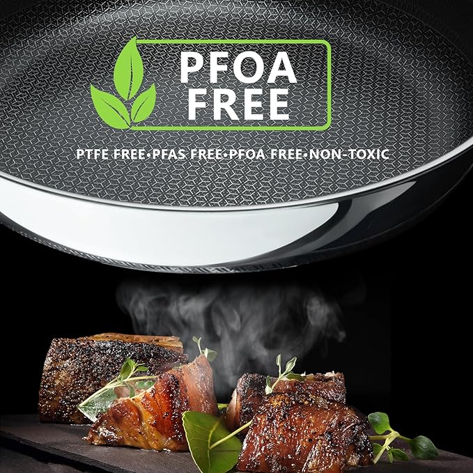 9.5" Non Stick Frying Pans, Stainless Steel Pan, Ceramic Skillet with Stay-Cool Handle, Non Toxic, PFAS PFOA PTFE Free, Dishwasher Safe, Induction, Compatible with All Cooktops