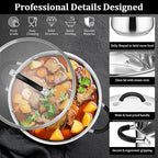 E-far 6 QT Stainless Steel Pot, Stock Cooking Pot with Visible Lid for Simmering Soup Pasta, Tri-Ply Thick Base for Induction Gas, Dual Silicone Handles for Heat Proof, Non-Toxic & Dishwasher Safe