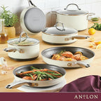 Anolon Achieve Hard Anodized Nonstick Cookware Pots and Pans Set, 9 Piece - Cream