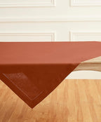 Solino Home Linen Cinnamon Tablecloth 52 x 52 Inch - 100% Pure Linen Square Table Throw - Classic Hemstitch, Machine Washable Table Cloth for Fall, Autumn, Halloween