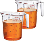 Amazing Abby - Melissa - Unbreakable Plastic Measuring Pitchers (2-Pack), Food-Grade Measuring Jugs, 4-Cup Capacity (1-Quart), Stackable and Dishwasher-Safe, Great for Oil, Vinegar, Flour, More