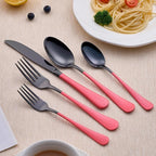 20-Piece Black Silverware Set 18/0 Stainless Steel Silverware Set Pink Handle Cutlery Set Service for 4 Dinner Knives Forks Spoons Set Flatware Set Finish Dishwasher Safe（Black and Pink）