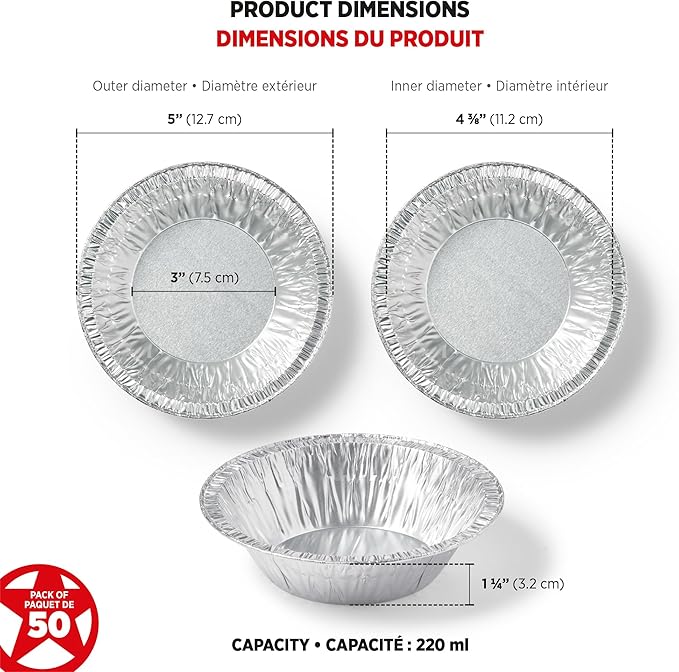 Starfrit (50-Pack 5” Deep Tart or Pie Plates (12.7 cm) - Recyclable - Disposable - Oven & Freezer Safe - Perfect for Baking Tarts & Pies