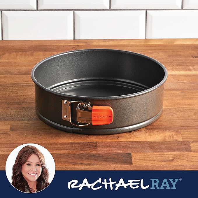Rachael Ray Oven Lovin' Nonstick Bakeware Springform Baking Pan/ Springform Cake Pan / Cheesecake Pan With Grips, Round - 9 Inch, Gray