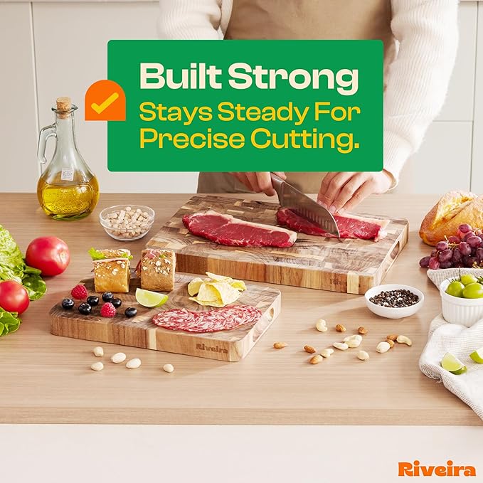 Riveira Acacia Wood Cutting Board – Versatile and Durable: Set Of 2 Pcs Rectangular Wooden Cutting Board – Natural Wooden Cutting Boards For Kitchen – Complete Acacia Wooden Chopping Board