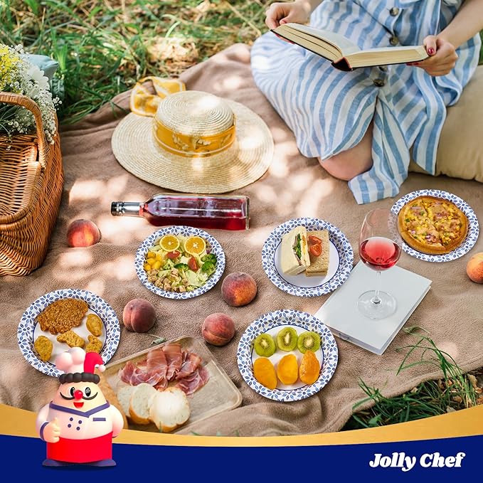 JOLLY CHEF 8.37 inch Paper Plates 280 Count Soak Proof, Cut Proof, Heavy Duty Printed Disposable Plate for Thanksgiving or Everyday Use