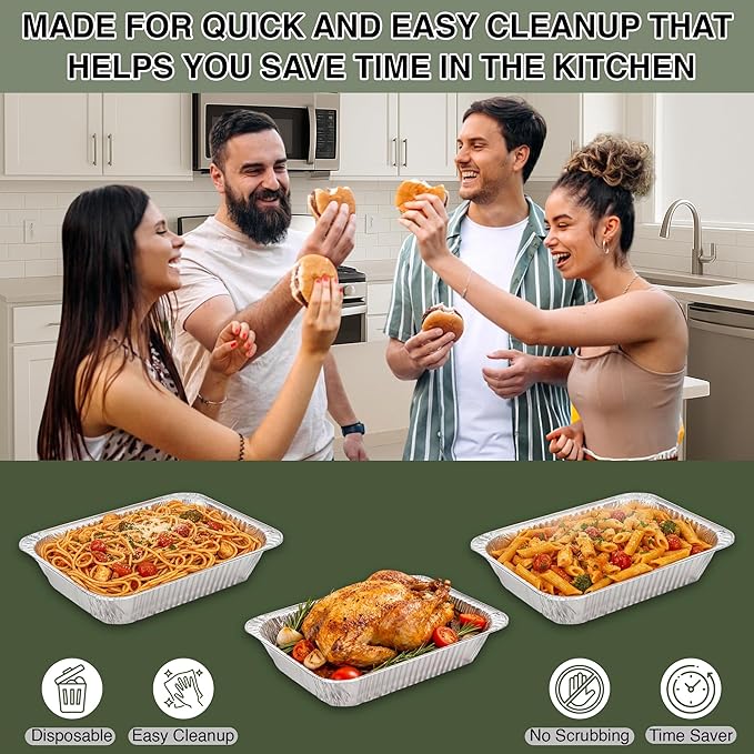 INFINITY EL Disposable Aluminum Foil Pan 100 Pack | Half Size 12.5" x 10" x 2.5" Deep Disposable Baking Pan | Heavy Duty Aluminum Foil Pan for Roasting Turkey, Lasagna, Thanksgiving, Christmas & Party