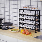 Expandable, Stackable, Adjustable Spice Rack Kitchen Organizer,Metal Pantry Storage Shelves - Multi-Tier Shelf for Cabinet, Countertop, Pantries, Cupboard or Wall Mount,Black
