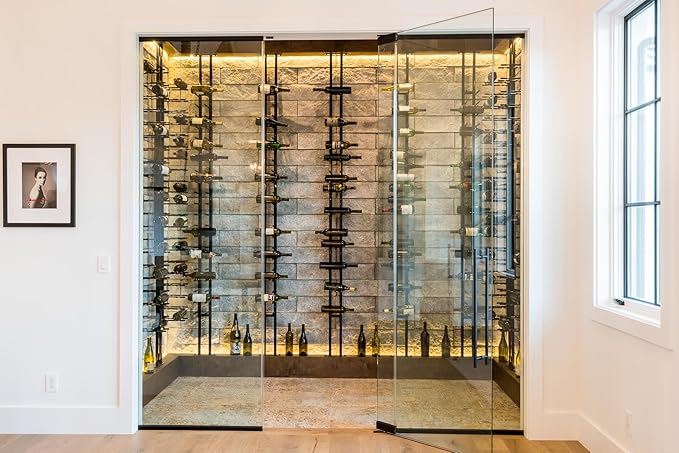Ultra Wine Racks Floor-to-Ceiling Mount Display (1 Side, Triple Deep, Black, Holds 63 Wine Bottles) - Modern Metal Wine Storage for Wine Cellars, Home Bars, Kitchens, and Dining Rooms
