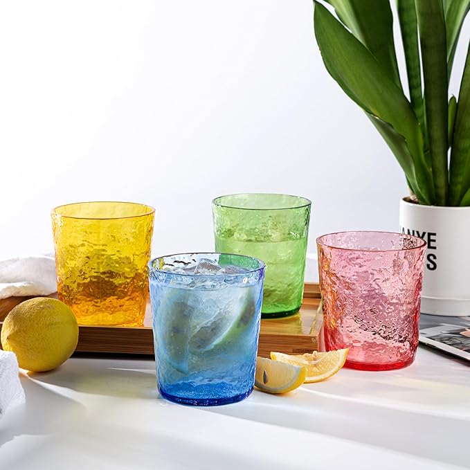 KX-WARE 12-ounce Acrylic Old Flashion Glasses Plastic Tumblers, set of 8 Mixed-Color