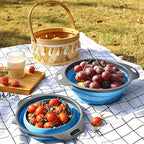 Collapsible Colander Set of 3, Space-Saving Foldable Strainer for Kitchen, 3 Sizes Food Strainer for Draining Pasta, Vegetable and Fruit, Kitchen Gadgets for Home Use and Outdoor Camping (Blue)