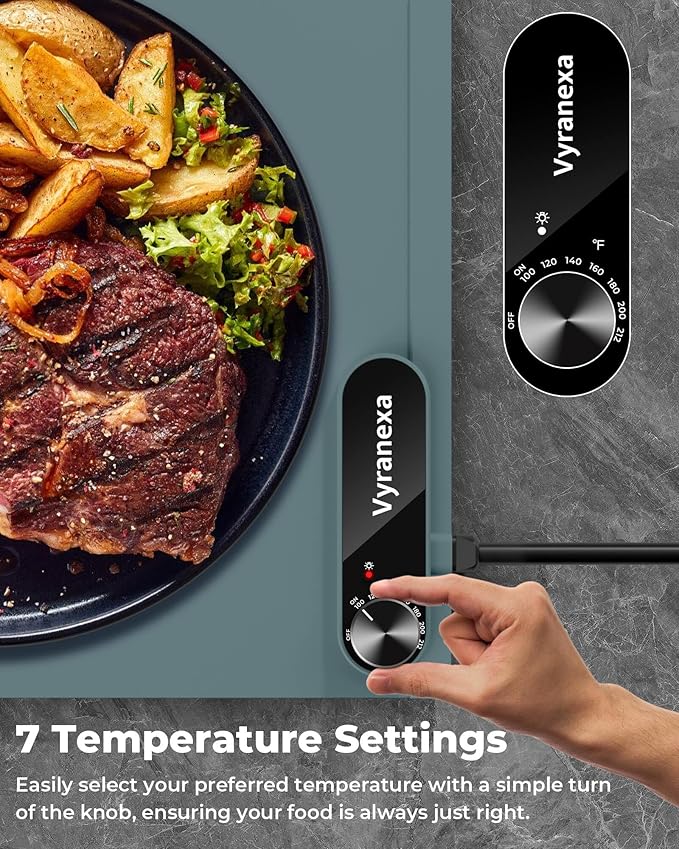 Warming Mat for Food - Space-Saving, Fits Two Baking Dishes, 7 Temp Settings, 4h Auto Shut-Off, Durable Silicone Surface, Easy to Clean, Perfect for Parties and Everyday Use (Green, Medium)