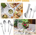Patelai Serving Utensils Set Include Stainless Steel Large Spoons Slotted Spoons Forks Tongs Soup Ladle and Pie Server for Parties Buffet Catering, Dishwasher Safe(Silver,21 Pieces)