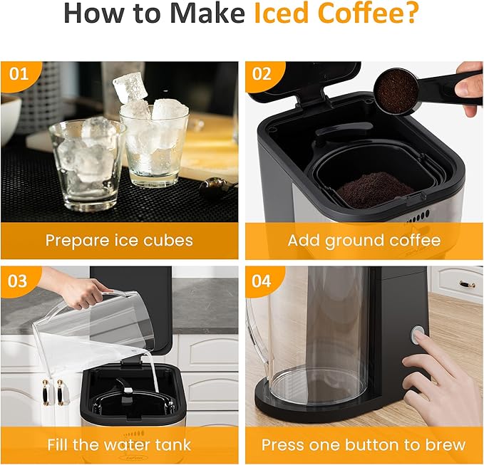 SUNVIVI Iced Tea Maker with 3-Quart Pitcher, Iced Coffee Brewing Maker for Ground Coffee, Tea Bags, Loose Leaf Tea, 7 Cups Coffee Machines for Home, Strength Control for Flavor, Black