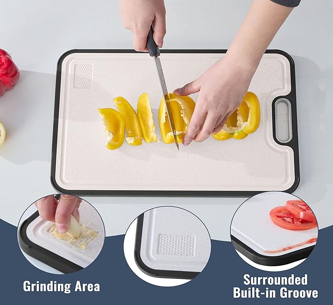 Titanium Cutting Boards for kitchen, Double Sided Metal Cutting Board, Non Toxic Chopping Board, Wheat Straw PP/Healthy Large Titanium Cutting Board for meat, Easy to Clean