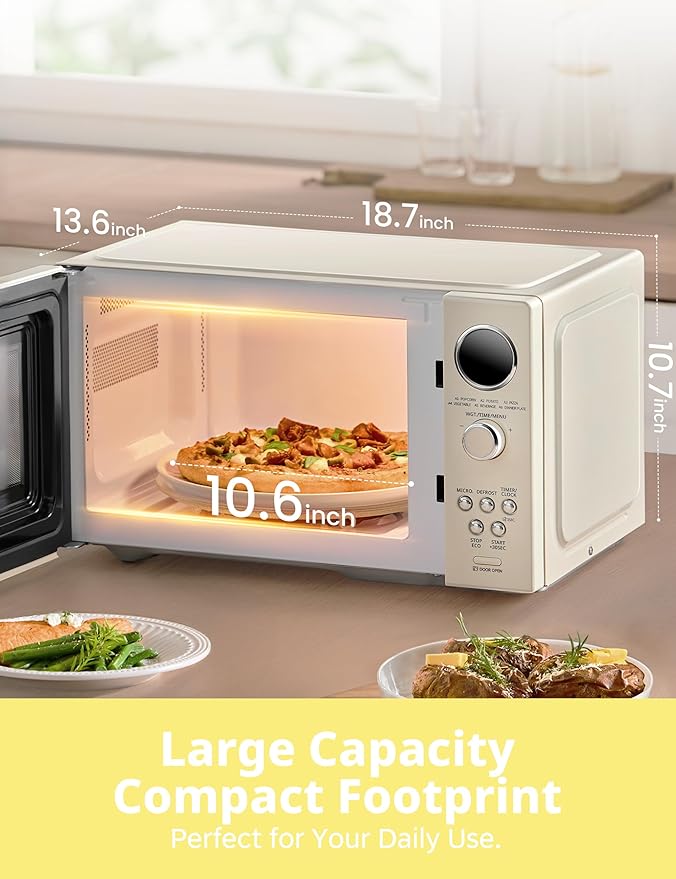 COMFEE Retro Ovens, Small 9 Preset Programs, 0.9 cu.ft Countertop Compact Microwaves with Multi-Stage Cooking, Mute Function, LED Digital, Apricot/900W, CMO-MMP02AA(at), Apricot