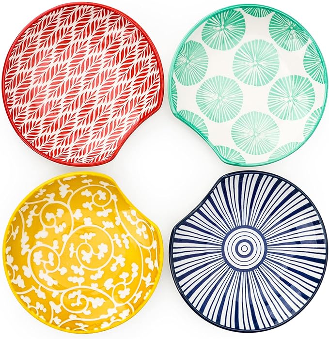 KitchenTour Ceramic Spoon Rest, 4.7 inch Coffee Spoon Holder for Kitchen Counter, Spoon Rest for Stove Top, Cooking Utensil Rest Holder for Ladle, Spatula, Set of 4