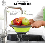 "Balevi Collapsible Strainers for Kitchen - Collapsible Colander Set of 2 Made of Silicone - Collapsible Strainer with Little Pegs to Keep Food Elevated - Green"