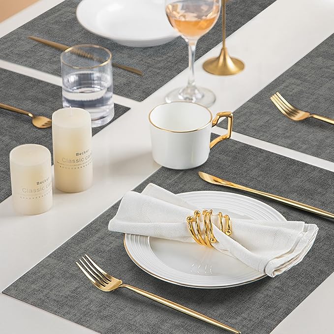 SUEH DESIGN Faux Leather Placemats Set of 6, Wipeable Place Mats Heat Resistant Table Mats Waterproof Dining Table Placemats for Indoor Outdoor Kitchen Dining Table