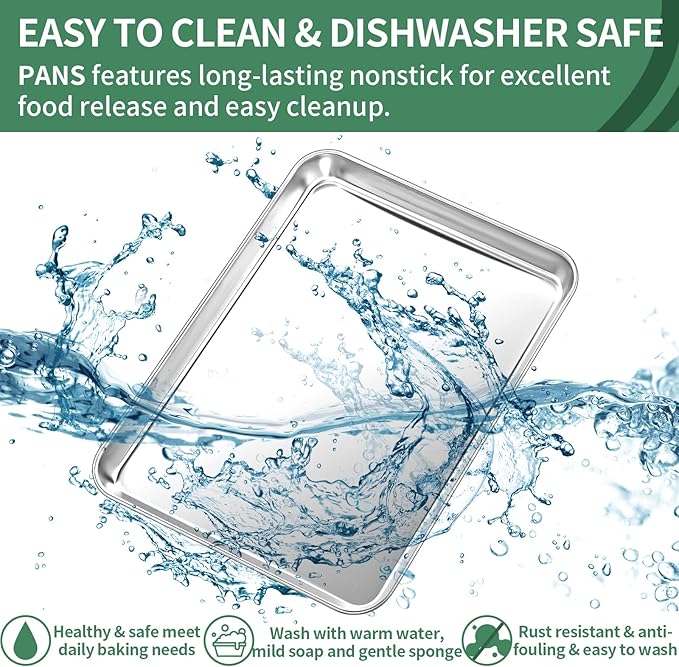 Baking Sheets Set of 2, HKJ Chef Cookie Sheets 2 Pieces Stainless Steel Baking Pans & Toaster Oven Tray Pans, Rectangle Size 20L x 14W x 1H inch & Non Toxic & Healthy & Easy Clean