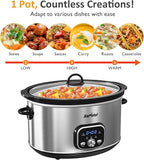 Sunvivi Slow Stew Pot - Electronic - Stainless Steel Color -8.5 QT: Multi-Cooker Food Warmer with Delay Function, Adjustable Tempature Control, Dishwasher Safe, Perfect for Families, Sliver