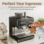 Chefman Crema Deluxe Espresso Machine with Double Boiler, Use Milk Frother and Brew Espresso Simultaneously, Professional Coffee Maker with Coffee Grinder and Steam Wand, 30 Grind Settings