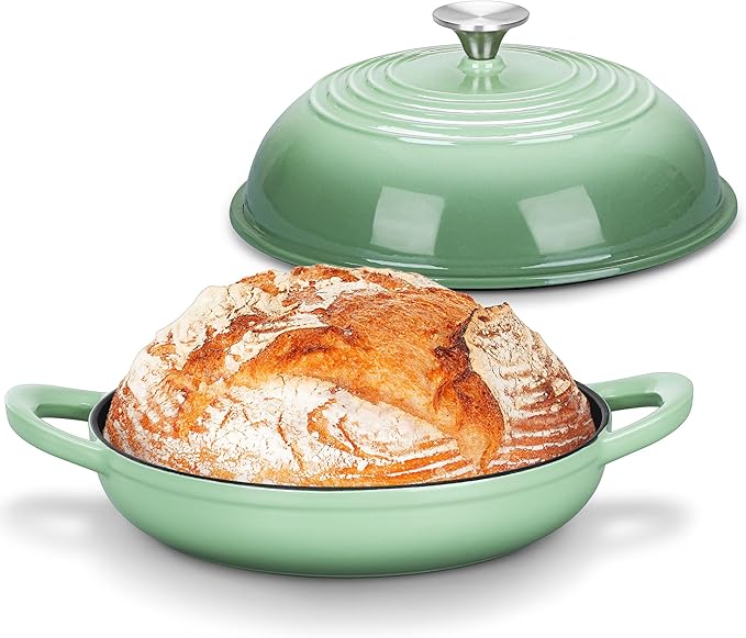 Bread Oven for Sourdough Baking (5.5 QT), Joyfair Enamaled Cast Iron Dutch Oven Pot with Lid, Sourdough Baking Pan, Heavy Duty Dual Handles, Non-Stick & Even Cooking, Oven-safe 500°F, Pistachio Green