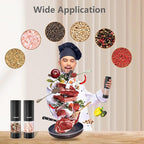 Electric Black Salt and Pepper Set with base, Rechargeable 6 External Adjustable Coarseness Automatic Pepper Mill Shakers, 95ml Large Capacity, One-Handed Operation 2 Pack