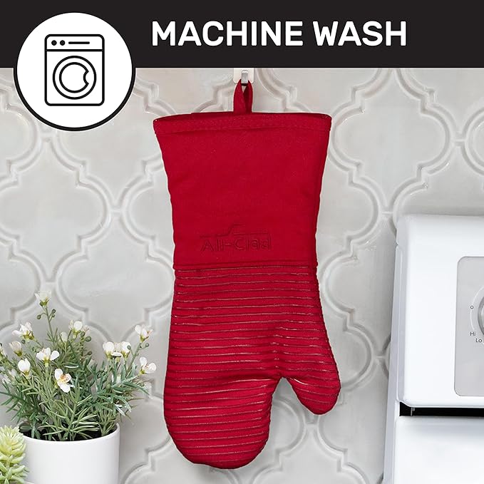 All-Clad Silicone Oven Mitts: Heat Resistant up to 500 Degrees - 100% Cotton & Silicone, 14"x7" Oven Mitt for Kitchen and Barbeque, 2-Pack, Chili