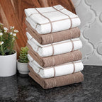 T-fal Solid & Checked Parquet Kitchen Towels: Highly Absorbent, Super Soft Long Lasting - 100% Cotton, 16"x26" Dish Towels for Cleaning & Drying Dishes, Pans, Glassware, Countertops, 6-Pack, Sand