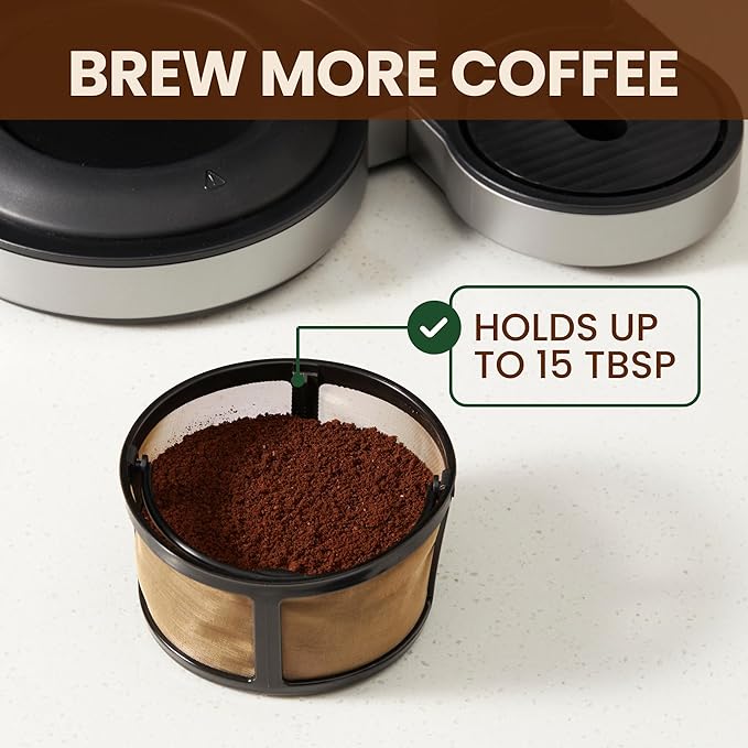 Reusable Keurig Mesh Coffee Filter Basket for K Duo, K-Duo Essentials, Keurig Duo Hot & Iced Coffee Makers by PureHQ – Refillable Gold Tone Carafe Filter for Ground Coffee