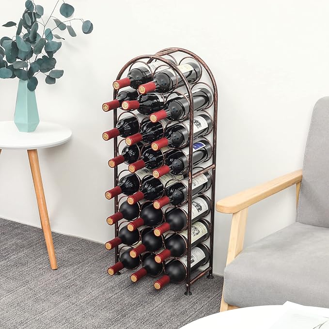 PAG 23 Bottles Arched Freestanding Floor Metal Wine Rack Wine Bottle Holders Stands, Antique Brown