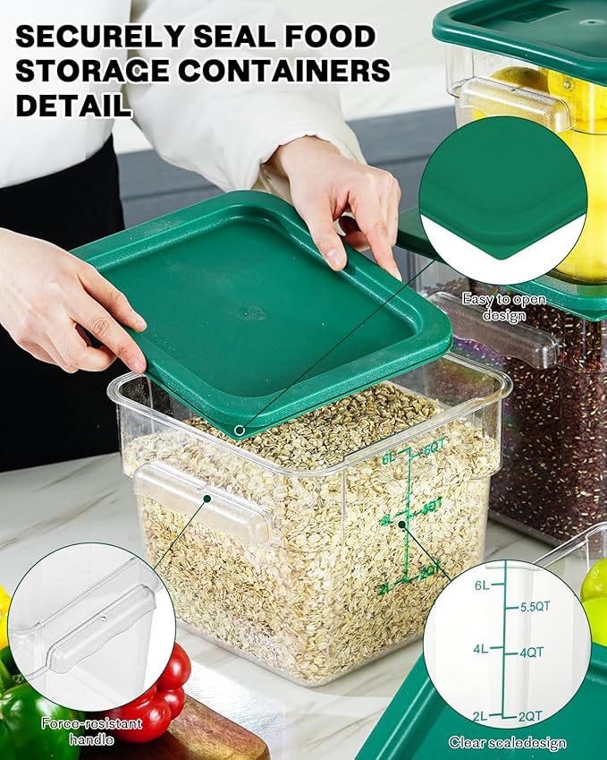 6QT Clear Food Storage Containers: 2 PCS[Food Grade][Hot&Cold Resistant] NSF Food Storage Containers with Lids for Home Restaurant Kitchen Storage Pizza Proof Dough, BPA Free(GREEN N1)