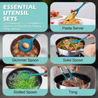 Homikit Silicone Cooking Utensils Set, 15-Piece Nonstick and Heat Resistant Kitchen Utensil Spatula Set with Holder, Kitchen Gadgets Home Essentials & Pots and Pans Accessories, Blue