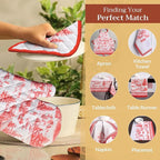 Maison d' Hermine 100% Cotton Oven Mitt & Pot Holder Set (7.5"x13" & 8"x8") Heat Resistant BBQ Cooking Gloves with Loop, Baking, Grilling, Kitchen, Handling Hot Pans (Winter Jouy)