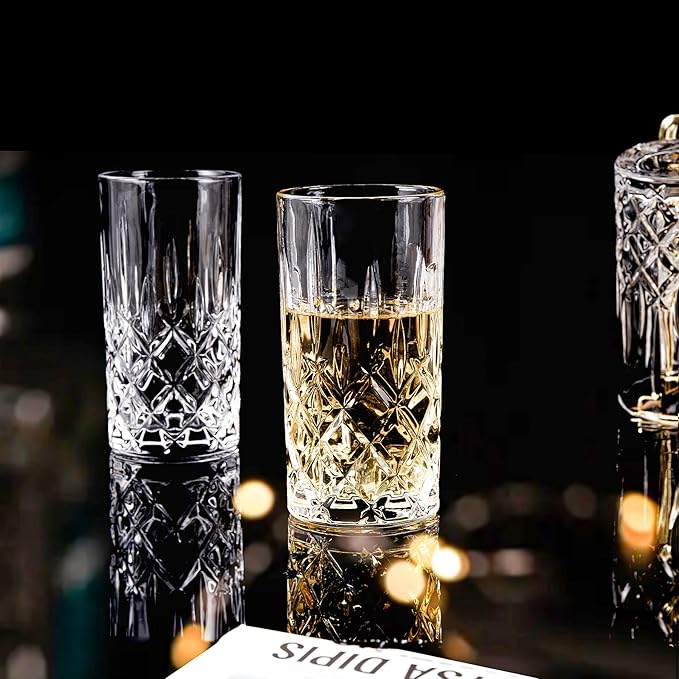 Highball Glasses Collins Tall Beverage Set of 6, 14 Ounce Cups Glassware for Drinks, Water, Beer, Soda