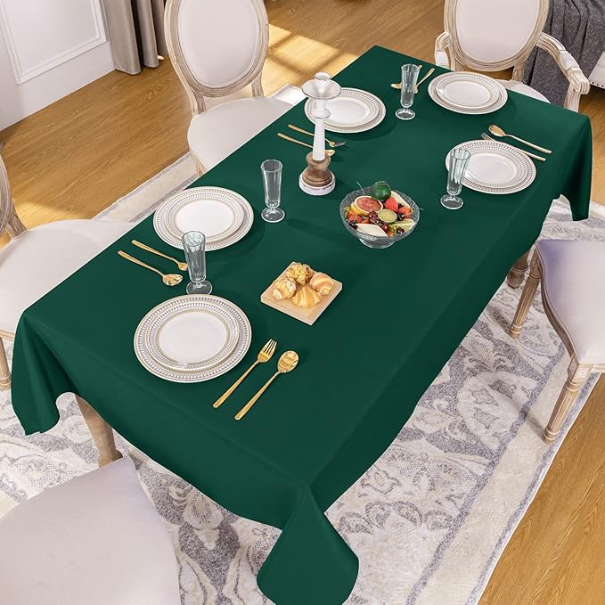 Softalker Rectangle Tablecloth, Waterproof & Stain Resistant Table Cloths Wrinkle Free Fabric Washable 210GSM Polyester Table Cover for Spring/Party/Wedding - 90 x 132 inch,Green