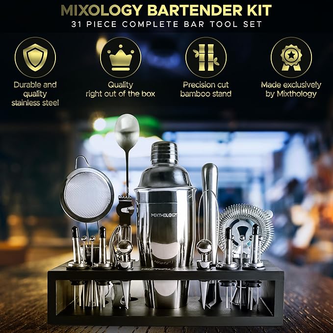 Mixology Bartender kit | 31 Piece Professional Bartender Set by Mixthology - bar Tools, Accessories, and bar Sets for The Home by Bartenders. Gift The Perfect Cocktail Shaker