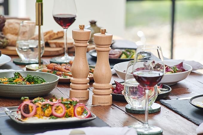 Cole & Mason London Refillable Spice Mill - Kitchen & Home Accessory - Table Black Pepper Grinder - Pepper Mill with Carbon Steel Mechanism - 8", Natural Beech
