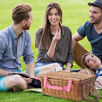 Picnic Basket Set for 4 with Waterproof Blanket Mat Insulation Bag Wicker Pink Floral Classic Fresh Gift for Wedding Birthday Summer Camp Outdoor Camping Beach Travel Christmas Thanksgiving
