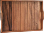 Large Acacia Wooden Serving Tray with Handles 20 x 14 inch Decorative Coffee Table Ottoman Tray for Living Room Extra Large for Kitchen Dinner Food Bar Breakfast in Bed (Color Natural)