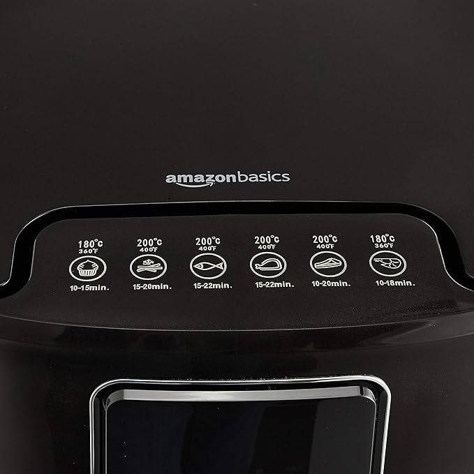 Amazon Basics 3.2 Quart 6-In-1 Air Fryer (Fry, Crisp, Roast, Bake, Reheat, Dehydrate), Non-Stick, with Timer, Auto Shut-Off, Digital Touch Screen, 180-400°F, 1400W, Black/Silver