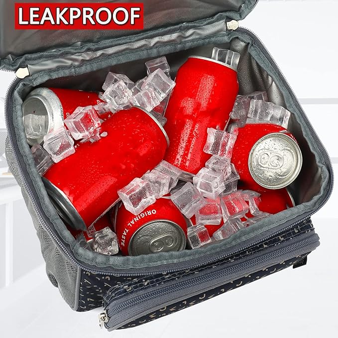 FlowFly Double Layer Cooler Insulated Lunch Bag Adult Lunch Box Large Tote Bag for Men, Women, With Adjustable Strap,Front Pocket and Dual Large Mesh Side Pockets