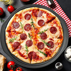 13 Inch Pizza Pan for Oven, 2 Pack Round Pizza Pan with Holes Non-sticking Carbon Steel Pizza Tray with Handles Pizza Baking Pan for Cooking and Grilling Oven Safe