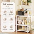 SUPERJARE Kitchen Bakers Rack with Power Outlet, Coffee Bar Table 4 Tiers, Kitchen Microwave Stand with 6 S-Shaped Hooks, Storage Shelf Rack for Spices, Pots and Pans - White