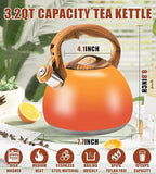 Tea Kettle Stovetop, 3.2Qt Stainless Steel Tea pots with Wood Grain Handle Food Grade Whistling Tea kettle,Induction/Gas Stoves (Orange-Red Gradient)