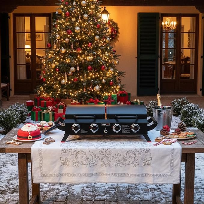 Royal Gourmet GD4002TP 4 Burner Propane Gas Grill and Griddle Combo with Hood, 2-in-1 Portable Grill Griddle Combo with 40,000 BTUs Output for Camping, Tailgating, Backyard, Black