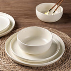 AmorArc Stoneware Dinnerware Sets, Wavy Rim Ceramic Plates and Bowls Sets, Highly Chip and Crack Resistant | Dishwasher & Microwave & Oven Safe Dishes set, Service for 4 (12pc)