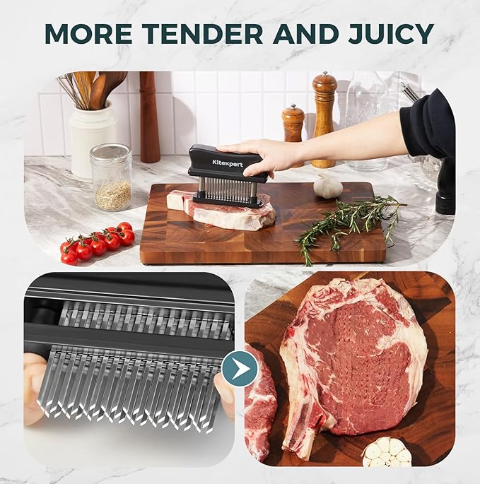 Kitexpert Meat Tenderizer 48 Ultra Sharp Blades Meat Tenderizer Tool with Stainless Steel Needle, Detachable Base for Easy Cleaning, Heavy Duty Tenderizer for Chicken, Steak