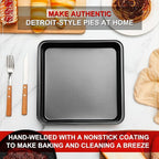 3 Pcs Detroit Style Pizza Pan 10 x 10 x 1.8 in Hard Rectangular Deep Pizza Pans Non Stick Sicilian Style Pizza Pan Dish Pre Seasoned Bakeware Kitchenware